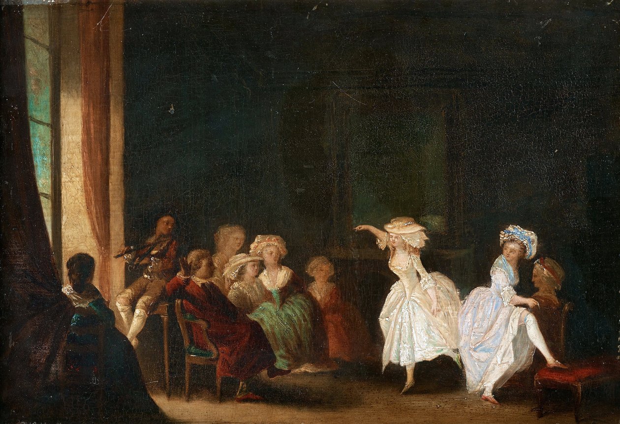 مدرسة الرقص نيكلاس لافرينسن ، المعروفة باسم نيكولا لافرين أو لافرينس (1737-1807). زيت على خشب مقاس: 26.5x40 مجموعة خاصة بواسطة نيكلاس الثاني لافرينسن