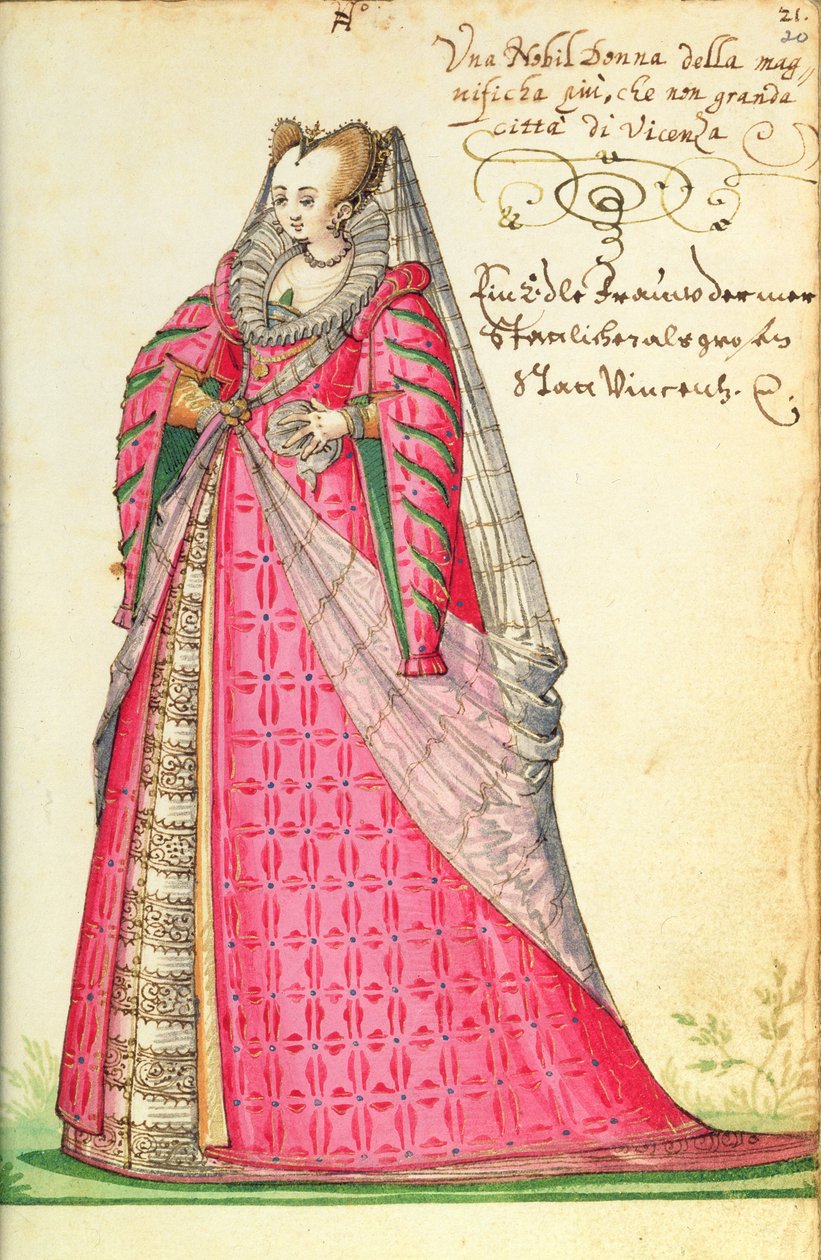 MS W.477 fol.20 "سيدة نبيلة من فينتشنزا" من "كتاب أزياء" من كيبيل ، c.1588 بواسطة نيكلاوس كيبيل