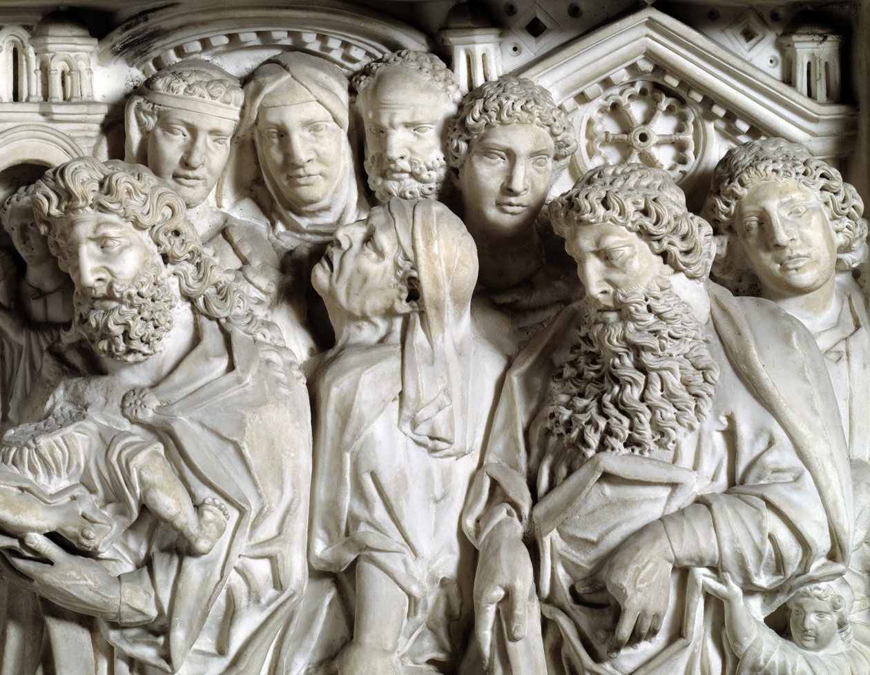 Presentation of Jesus to the temple (Presentation of Jesus to the temple) Detail Chair realized by Nicola Pisano (1215/20-1278/84) (Marble pulpit) 1260 Baptistere Saint John of Pisa (Battistero san Giovanni di Pisa), Italy بواسطة نيكولا بيسانو