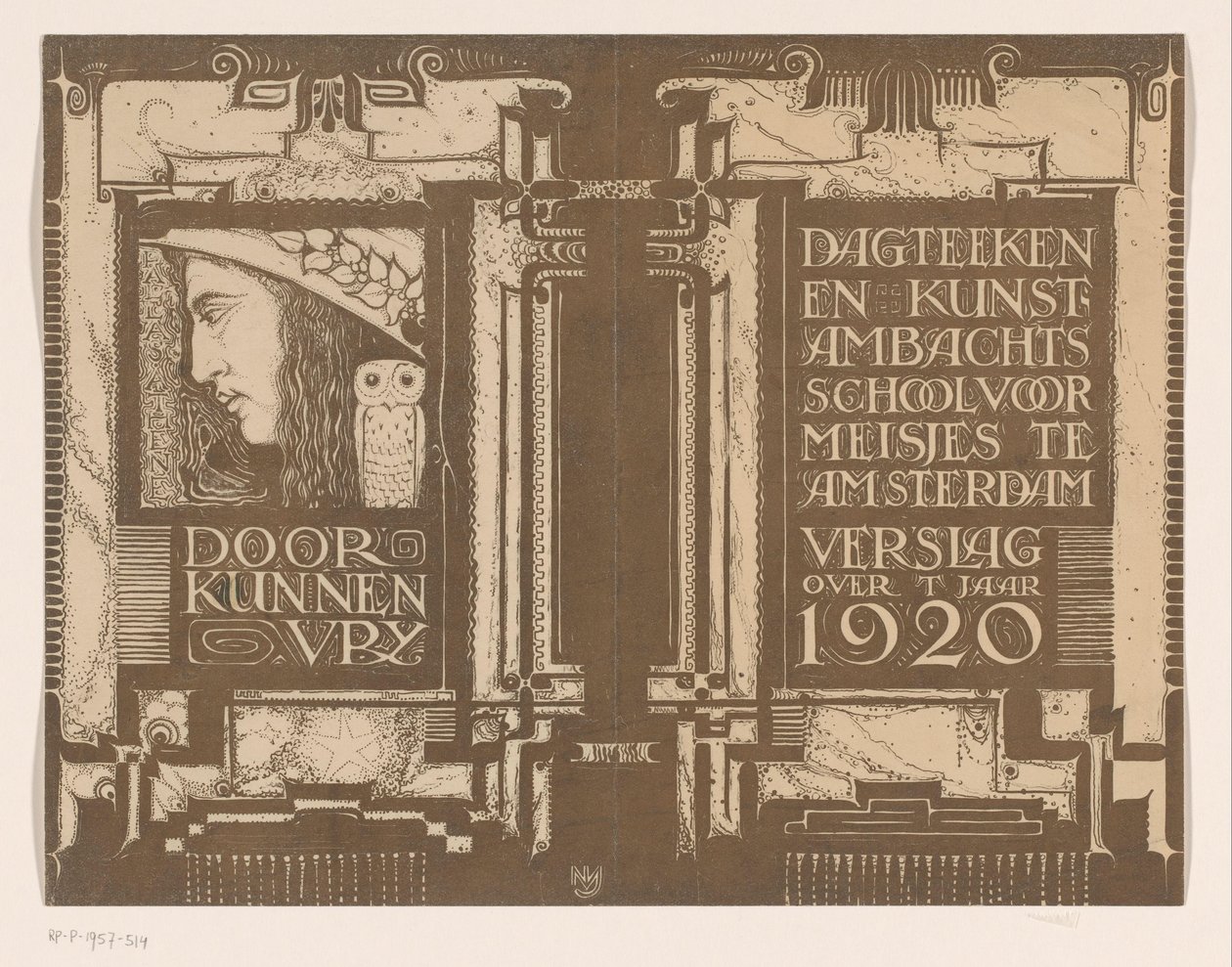 تصميم الغلاف لـ: Report of the Dagteeken- en Kunstambachtschool for Girls in Amsterdam حوالي عام 1920 بواسطة نيكولاس فان دي فيشت