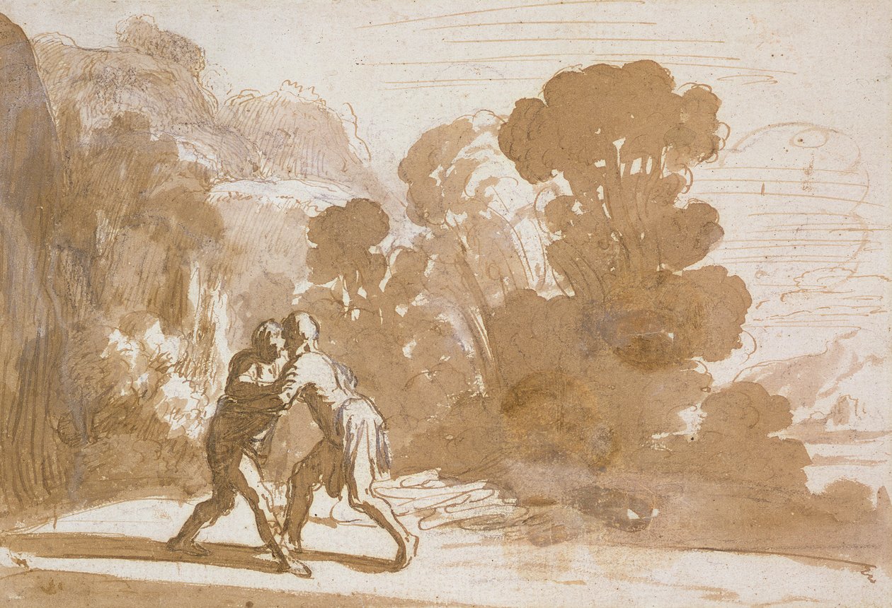 No.3192 مصارع يعقوب مع ملاك ، c.1605-10 (قلم وحبر مع غسل) بواسطة نيكولايس كورنيليس موييرت