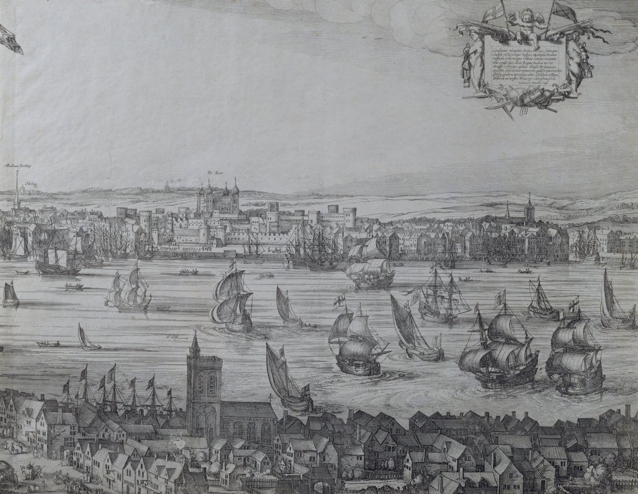 بانوراما لندن وتايمز ، الجزء الرابع يُظهر البرج وكنيسة القديس أولاف ، c.1600 (انظر أيضًا 7214 und 64731-2) بواسطة نيكولايس جانز فيشر