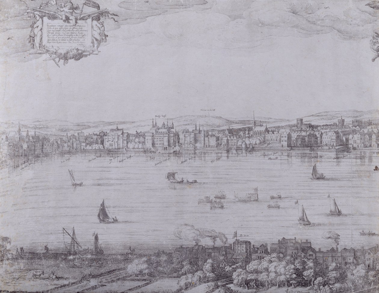 بانوراما لندن وتايمز ، الجزء الأول يظهر من Whitehall إلى Blackfriars ، c.1600 (انظر أيضًا 7214 und 64730-31) بواسطة نيكولايس جانز فيشر