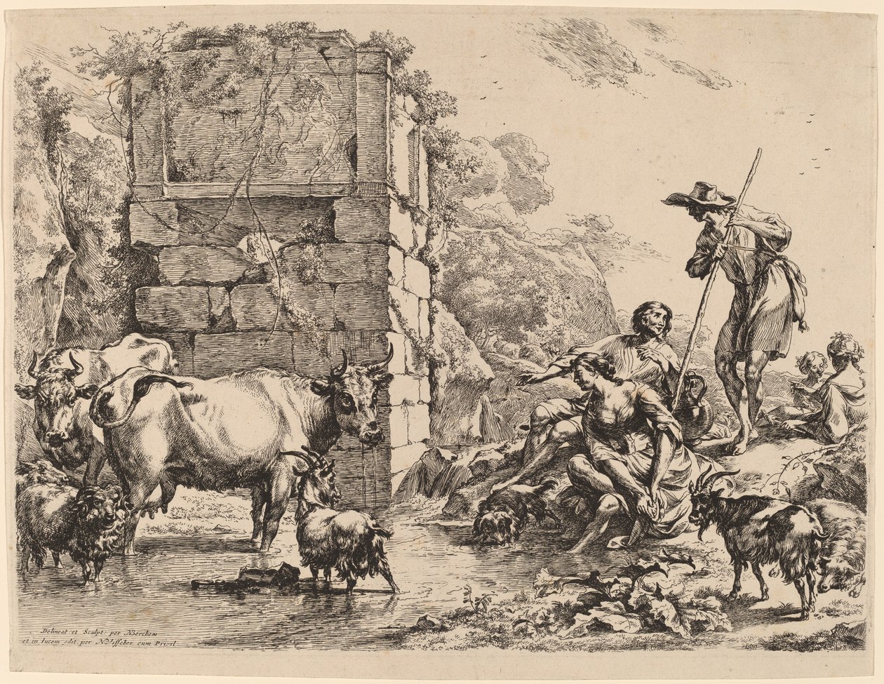شرب البقر ، 1680. بواسطة نقولاس بيرشم