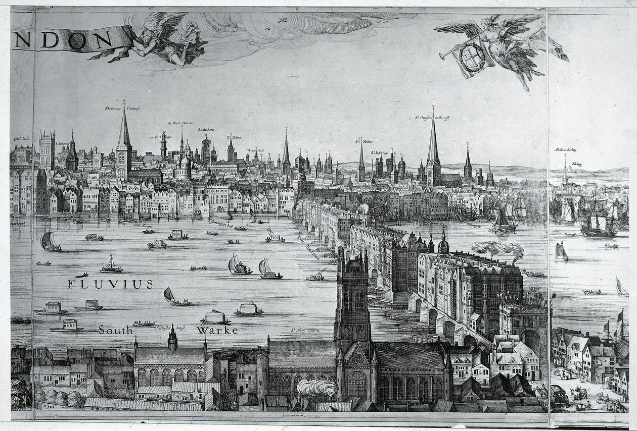 المملكة المتحدة, إنجلترا., ِحظ, بسبب, المدينة من لندن, ب, جسر لندن بواسطة Nicolaes Jansz (1586 1652) فيشر