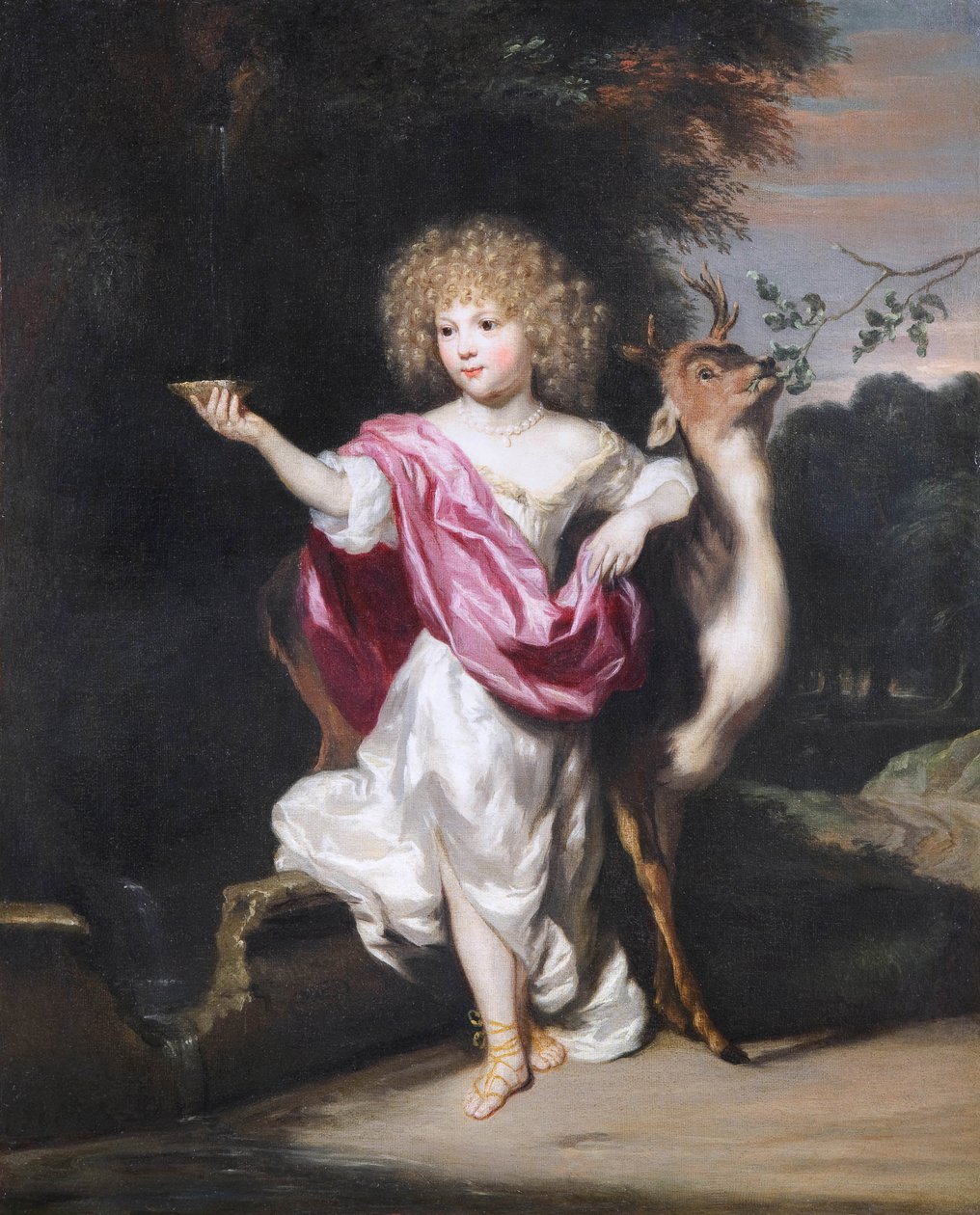 "" صورة لفتاة مع غزال "(صورة لفتاة مع غزال) لوحة نيكولايس مايس (1634-1693) ، - ألوان زيتية على قماش ، مقاس 58 × 49 سم ، مؤسسة Custodia بواسطة نيكولايس مايس