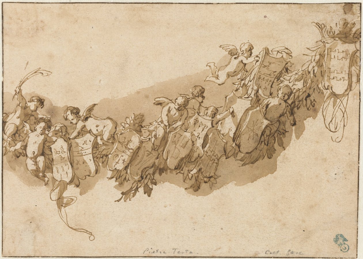 إكليل شعاري محاط بالملائكة بواسطة Nicolaes Pietersz Berchem (ربما)