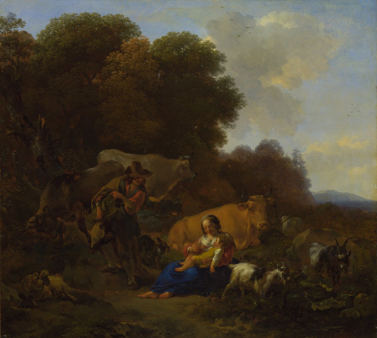 فلاح يلعب دور Hurdy-Gurdy لامرأة وطفل ، 1658 بواسطة نقولا بيتيرز. برشم