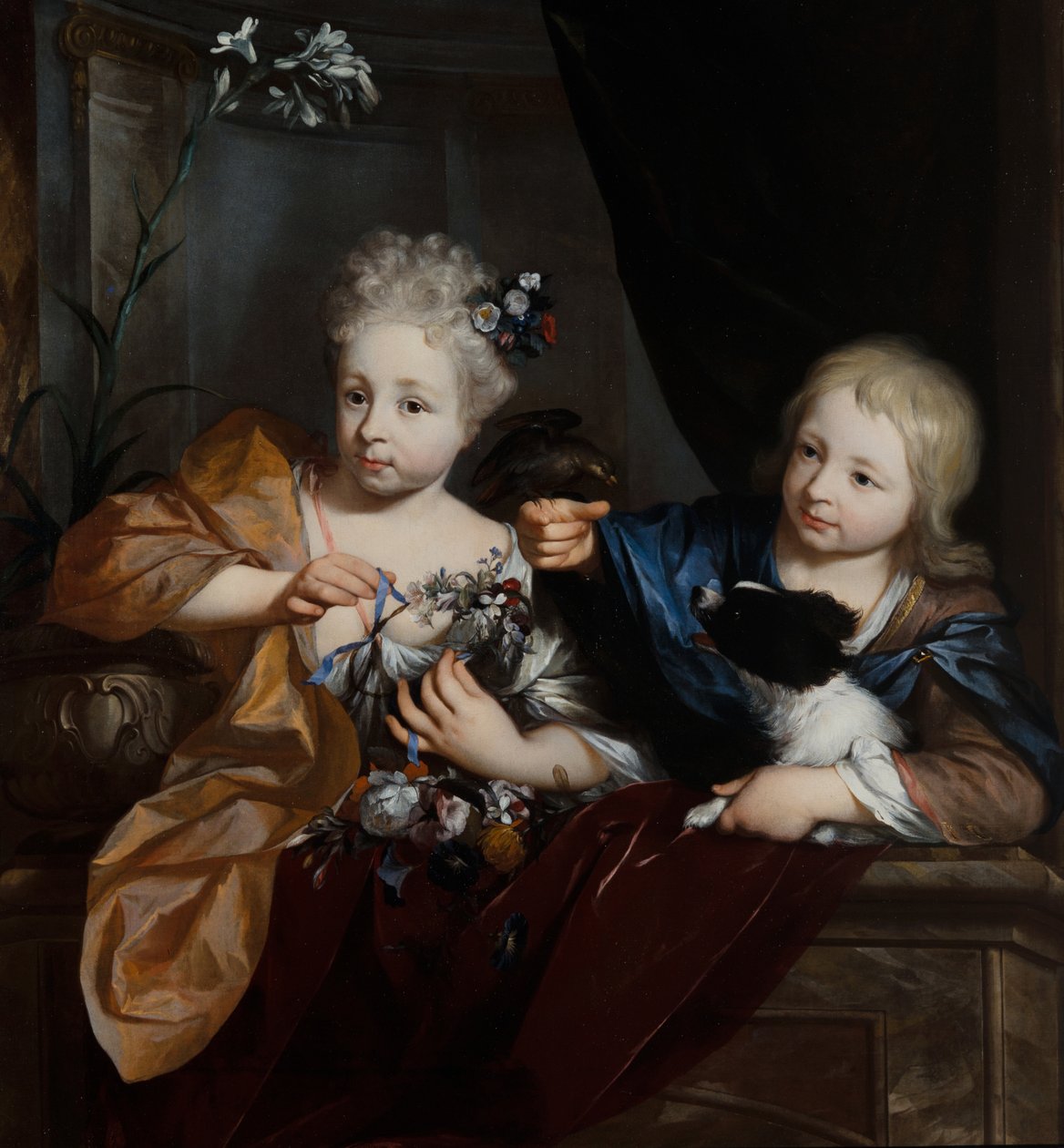 فتى وفتاة صغيران في مكان معماري بواسطة Nicolaes Verkolje