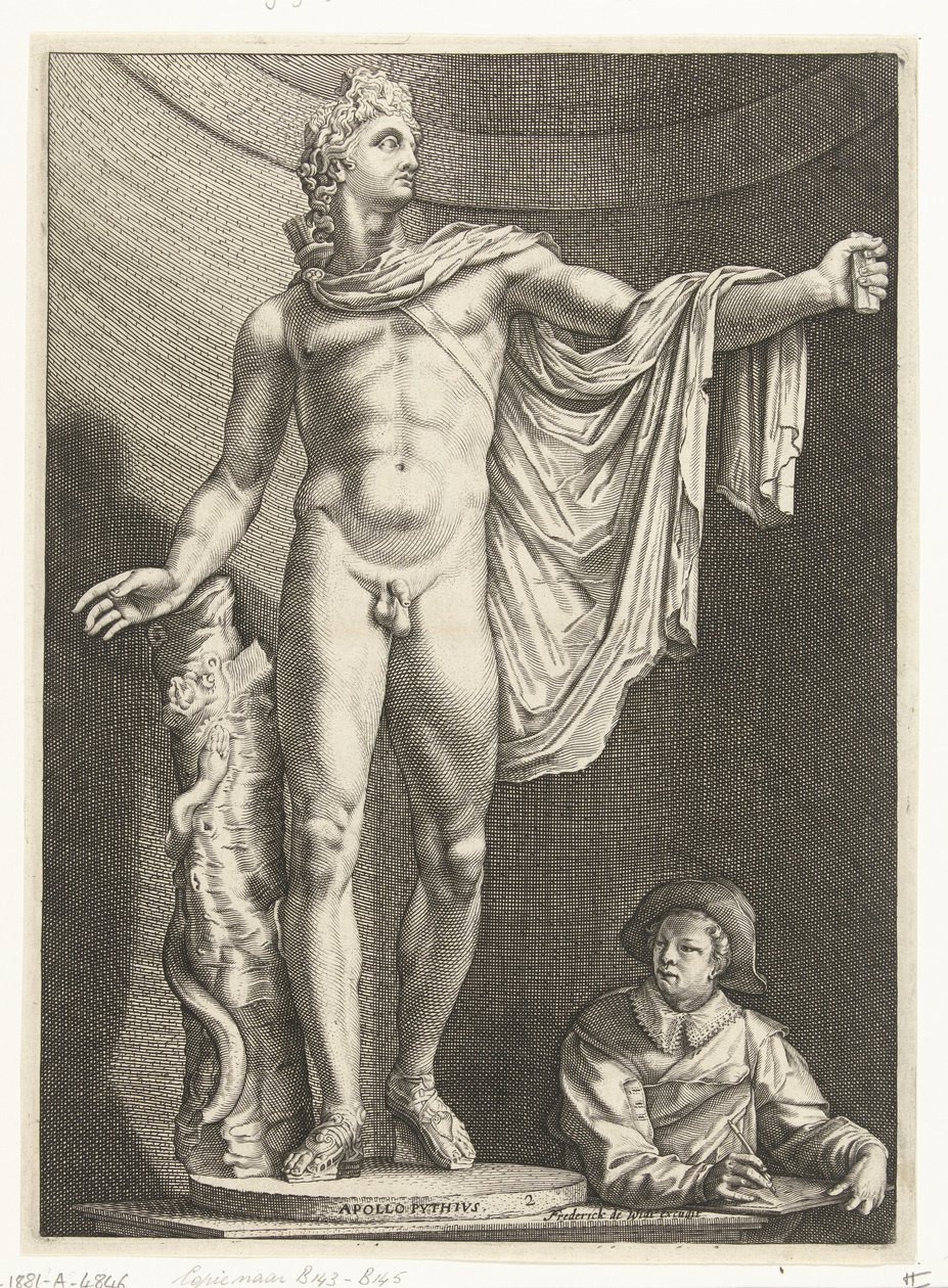 أبولو بلفيدير Apollo Pythivs (العنوان على الكائن) ثلاثة تماثيل أثرية في روما بعد جولتزيوس (عنوان السلسلة) بواسطة نيكولايس دي بروين