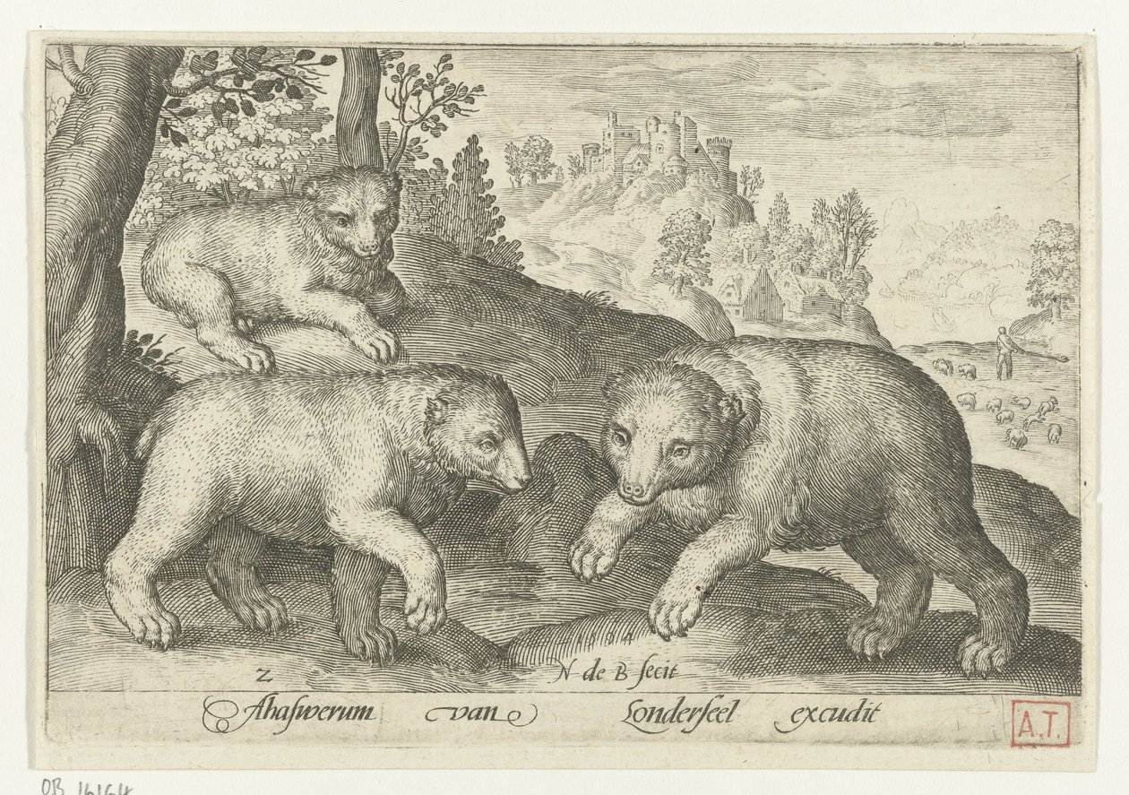ثلاثة دببة Animalivm Qvadrvpedvm (عنوان المسلسل) الحيوانات في المناظر الطبيعية (عنوان السلسلة) بواسطة نيكولايس دي بروين