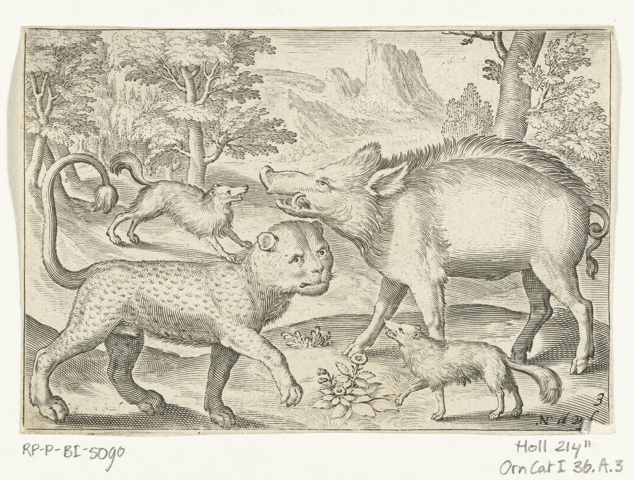 النمر والخنزير البري والكلاب Animalivm Qvadrvpedvm (عنوان المسلسل) الحيوانات في المناظر الطبيعية (عنوان السلسلة) بواسطة نيكولايس دي بروين