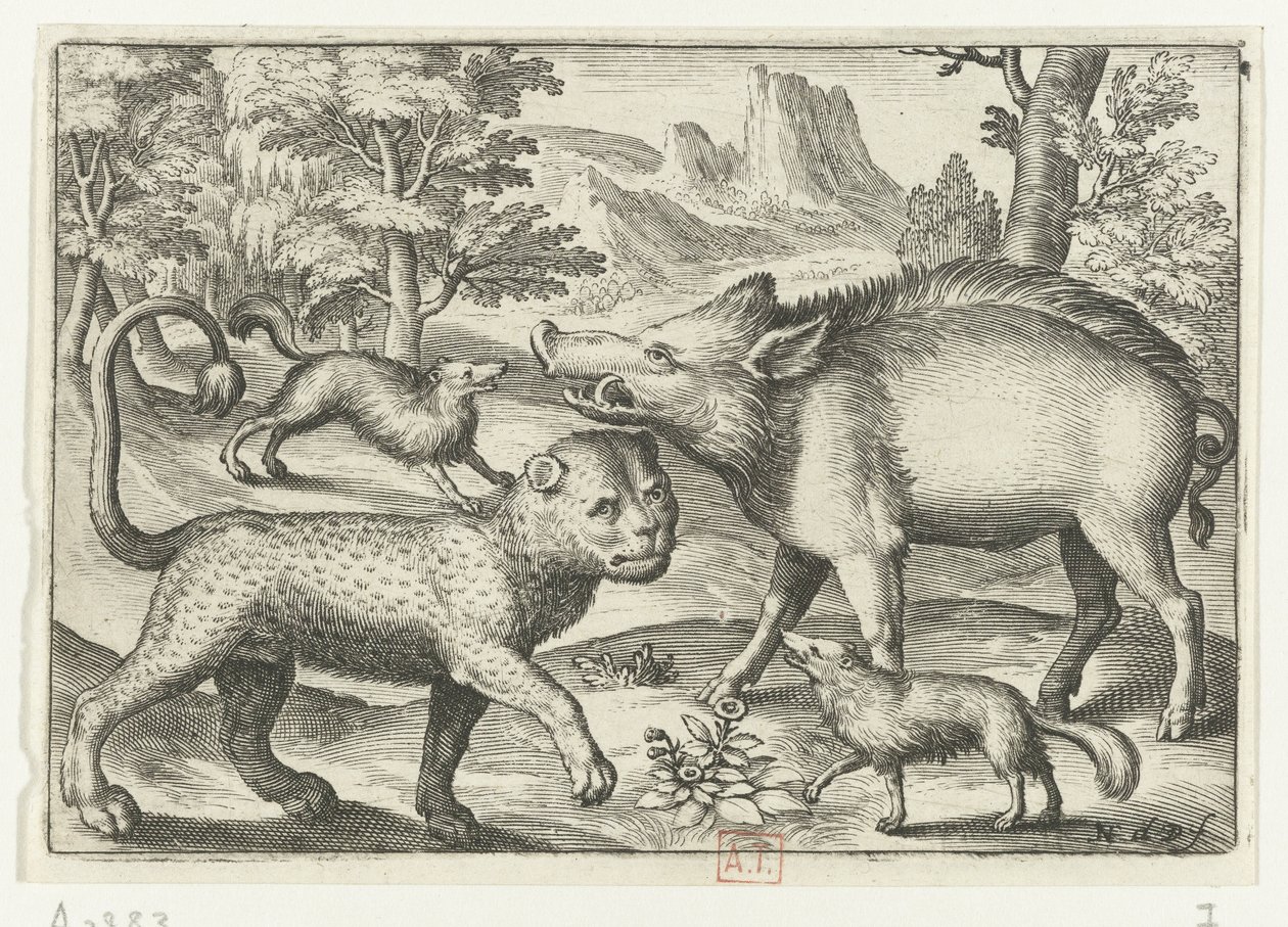 النمر والخنزير البري والكلبان Animalivm Qvadrvpedvm (عنوان المسلسل) الحيوانات في المناظر الطبيعية (عنوان السلسلة) بواسطة نيكولايس دي بروين