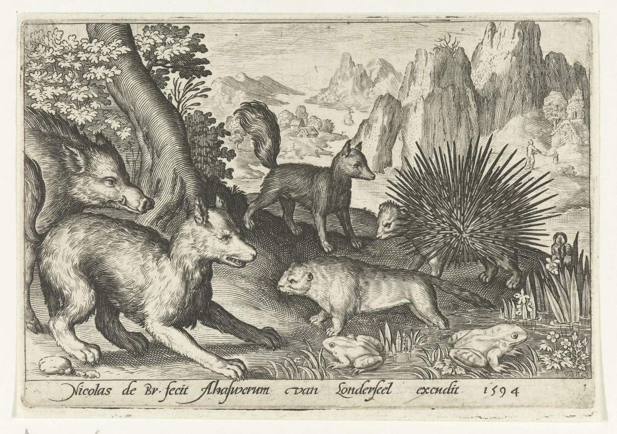الخنزير البري والثعالب والقندس والنيص والضفادع Animalivm Qvadrvpedvm (عنوان المسلسل) الحيوانات في المناظر الطبيعية (عنوان السلسلة) بواسطة نيكولايس دي بروين