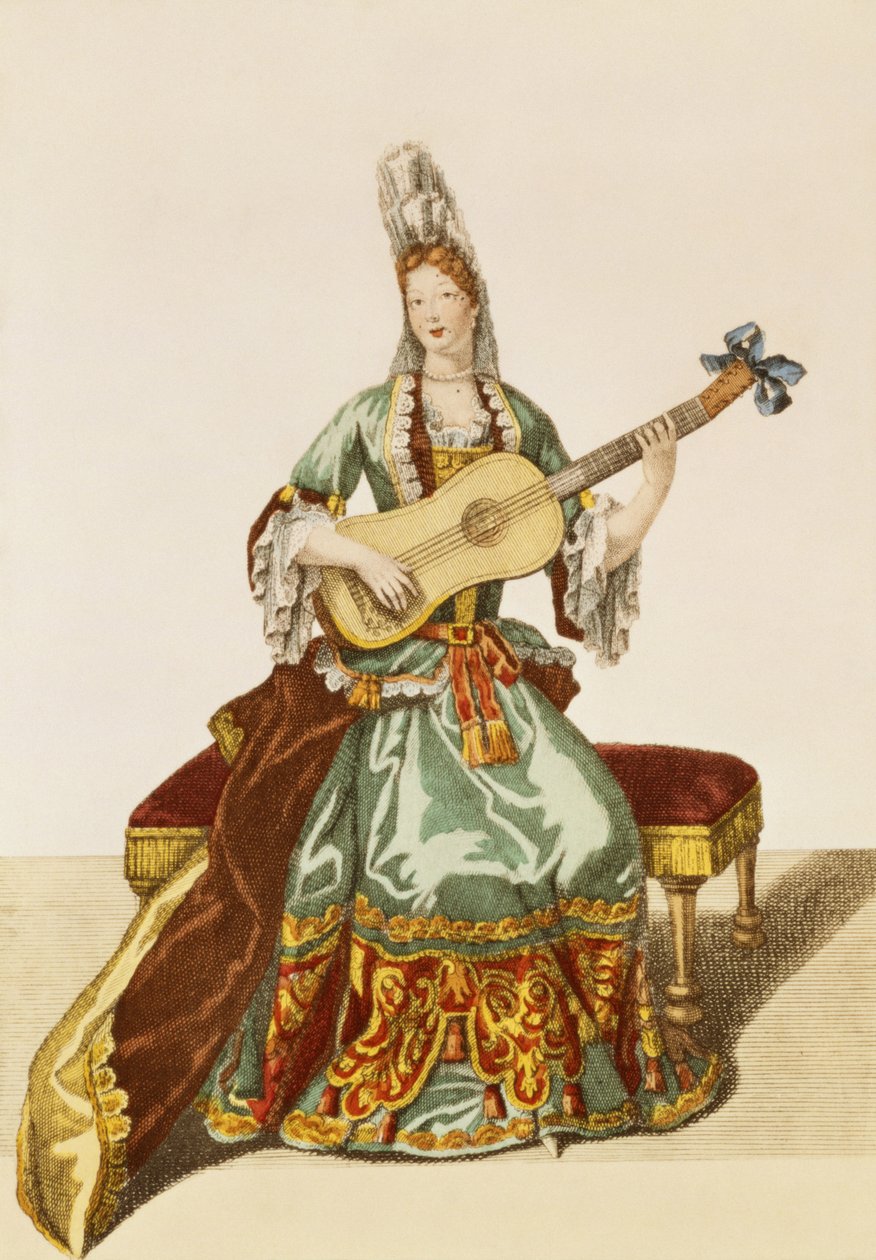 سيدة الجودة تعزف على الغيتار ، لوحة الموضة ، ج .1695 بواسطة نيكولاس بونارت