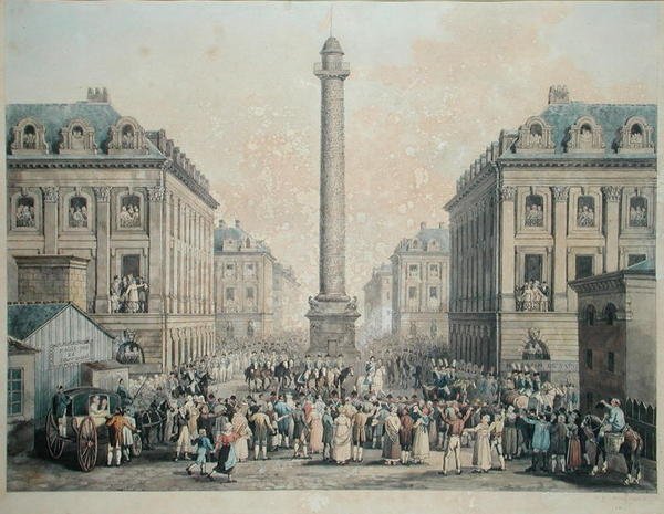 تشارلز فرديناند دي فرانس (1778-1820) عودة دوك دي بيري إلى التويلري من خلال Place Vendome ، 1814 (قلم وحبر ومرحاض على ورق) بواسطة نيكولاس جوزيف شوييرو