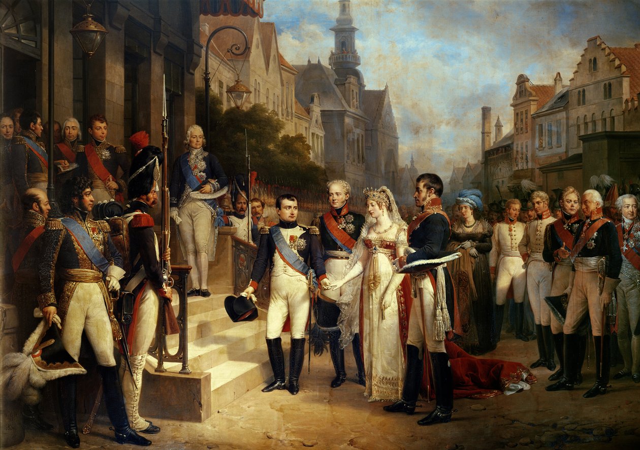نابليون بونابرت (1769-1821) يستقبل الملكة لويزا من بروسيا (1776-1810) في تيلسيت ، 6 يوليو 1807 ، 1837 (انظر 167359 لمزيد من التفاصيل) بواسطة نيكولاس لويس فرانسوا جوس