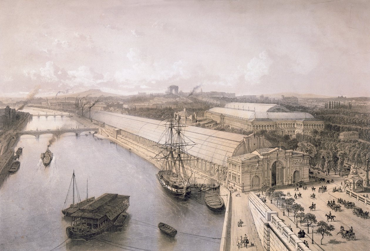 منظر عام لقصر لو إندستري الذي تم بناؤه لمعرض باريس لعام 1855 بواسطة نيكولاس ماري جوزيف شابوي