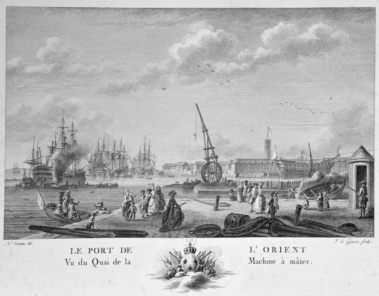 ميناء لورينت ، منظر للرصيف مع آلة الصاري ، محفورة من قبل إيف ماري لو جواز (1742-1816) بواسطة نيكولاس ماري أوزان
