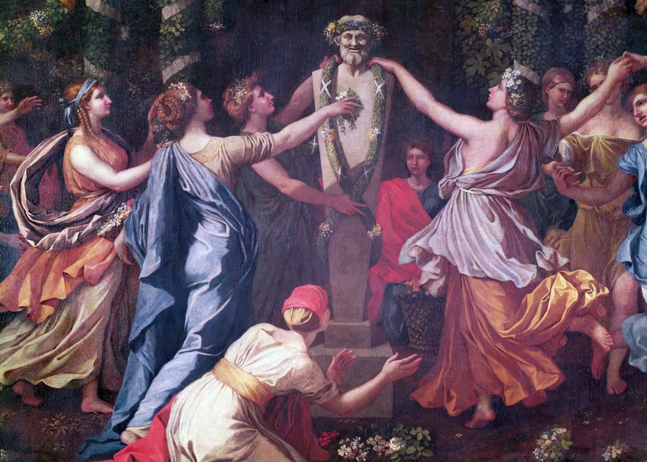 تفاصيل Hymenaios متنكرا في زي امرأة أثناء القربان إلى Priapus ، c.1634-38 بواسطة نيكولاس بوسين