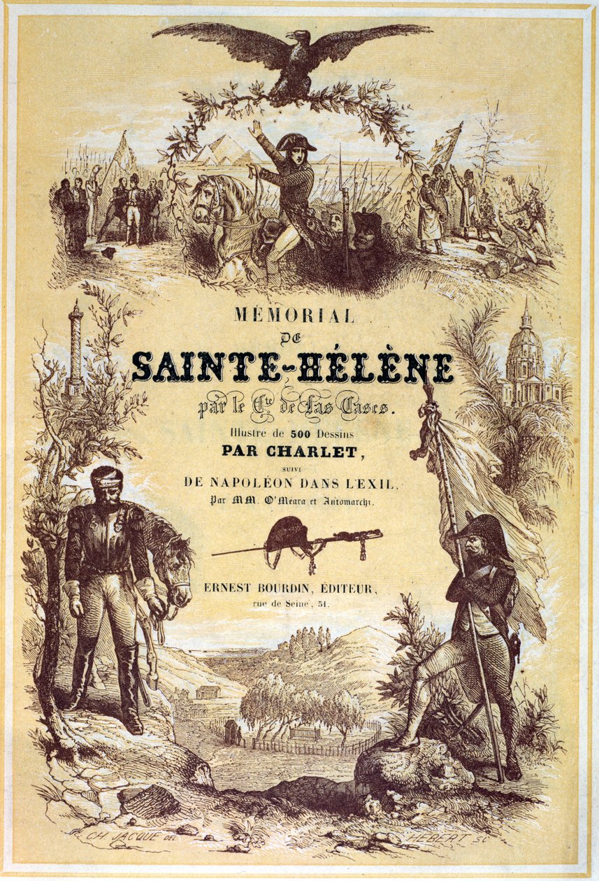 الغلاف الأمامي لـ "Memorial de Sainte-Helene" بواسطة Emmanuel de Las Cases (1766-1842) منشور عام 1842 بواسطة الكسندر جبرائيل (بعد) ديكامبس