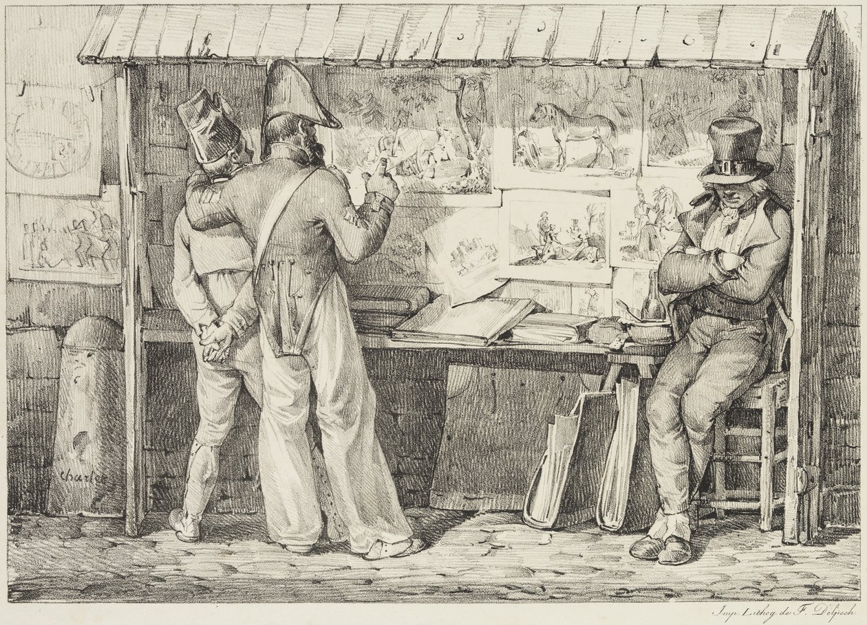 Le marchand de dessins lithographiques ، بين 1818 و 1819 (ليثو مطبوعة بالحبر الأسود على ورق منسوج) بواسطة الكسندر جبرائيل (بعد) ديكامبس