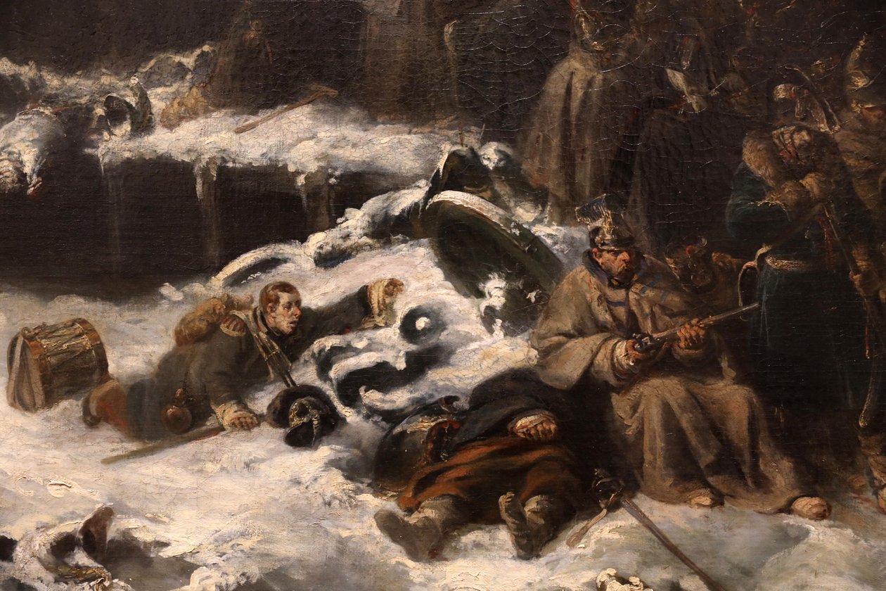 جيش نابليون يتراجع من روسيا ، التفاصيل ، 1836 بواسطة الكسندر جبرائيل (بعد) ديكامبس