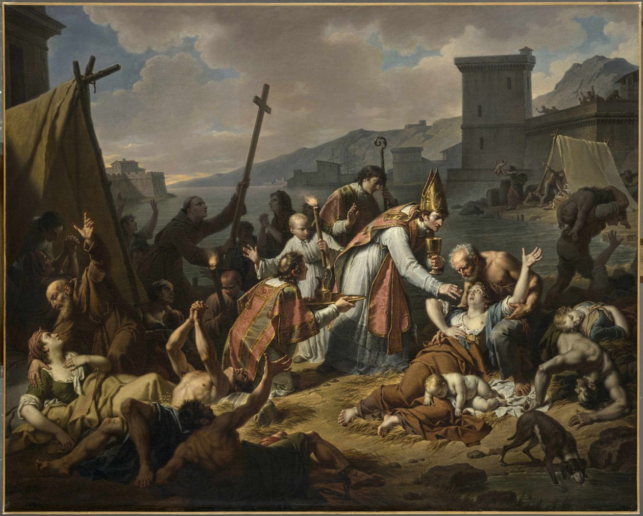 تكريس المونسنيور دي بيلسونس أثناء طاعون مرسيليا 1720 قبل عام 1819. بواسطة نيكولاس أندريه مونسيو