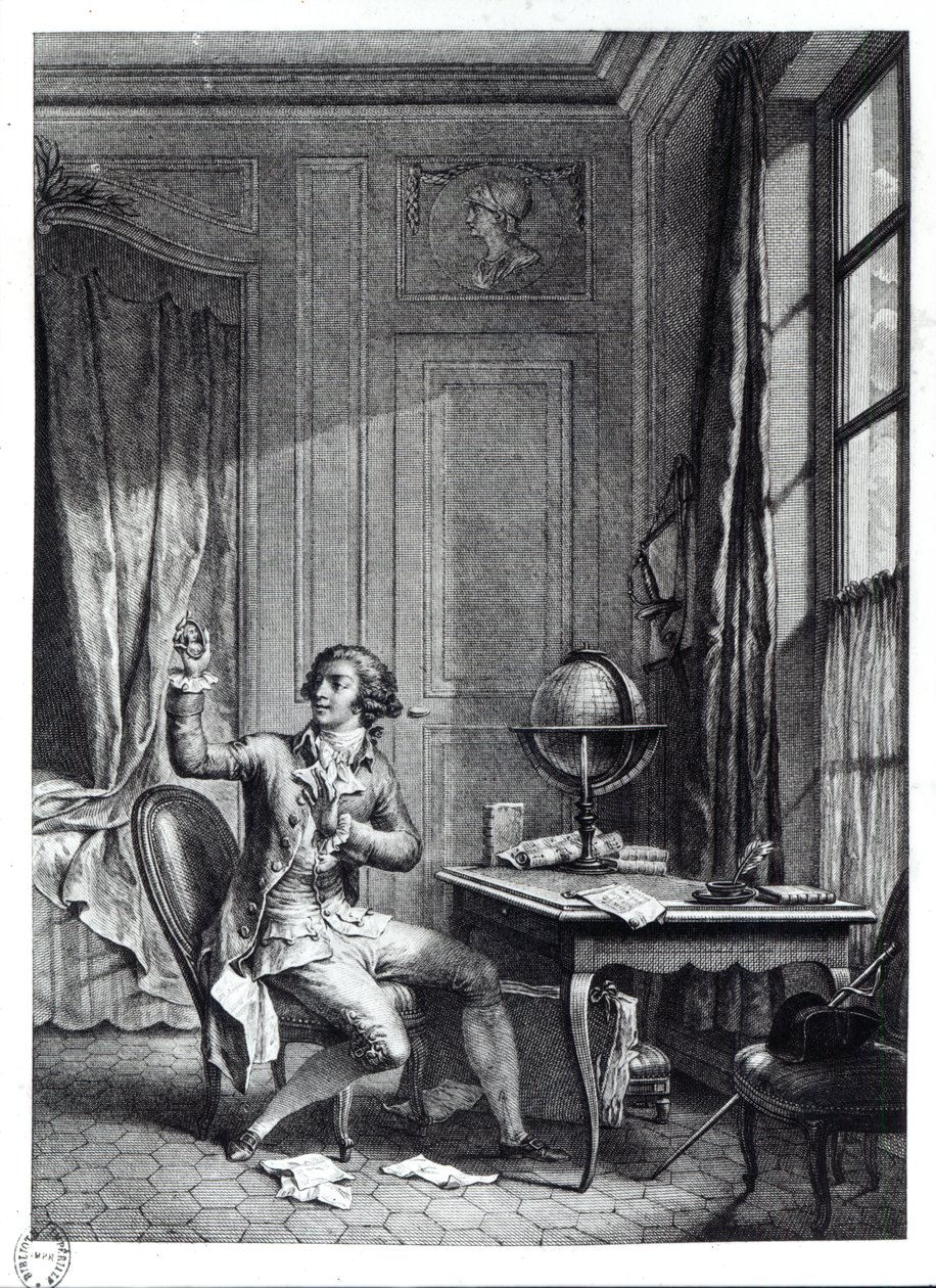 سانت بريكس يستقبل صورة جولي ، رسم توضيحي من "لا نوفيل هيلوز" لجان جاك روسو (1712-1778) بواسطة نيكولاس أندريه مونسياو