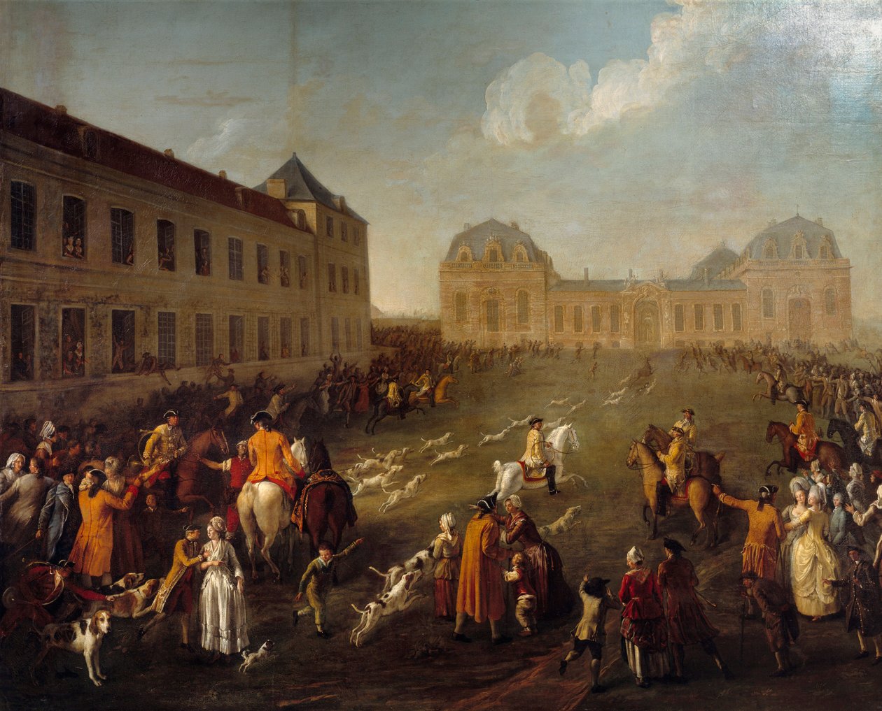 هالالي الغزلان في إسطبلات شانتيلي الكبرى (13 سبتمبر 1776). لوحة آن نيكولا دوبوا (1759 -؟) بواسطة نيكولاس آن دوبوا