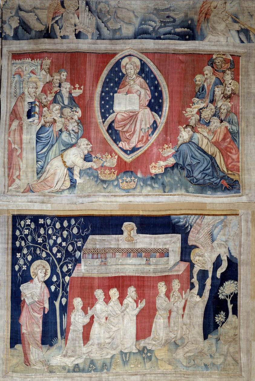 ستارة الوحي (1373-1383) ، ن. 5: السجود المسن للمسيح في الجلال (يسوع المسيح في المجد ممثل داخل هالة). ن- 11: ارواح الشهداء. نسيج لنيكولاس باتاي (1330-1405) بواسطة نيكولاس باتايل