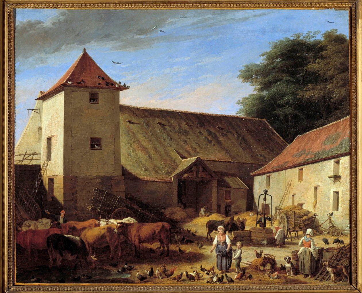 Farm Court Painting by Nicolas Lepicie (1735-1784) 1784 Sun. 0,64x0,77 m Paris musee du Louvre بواسطة نيكولاس برنار ليبيسي