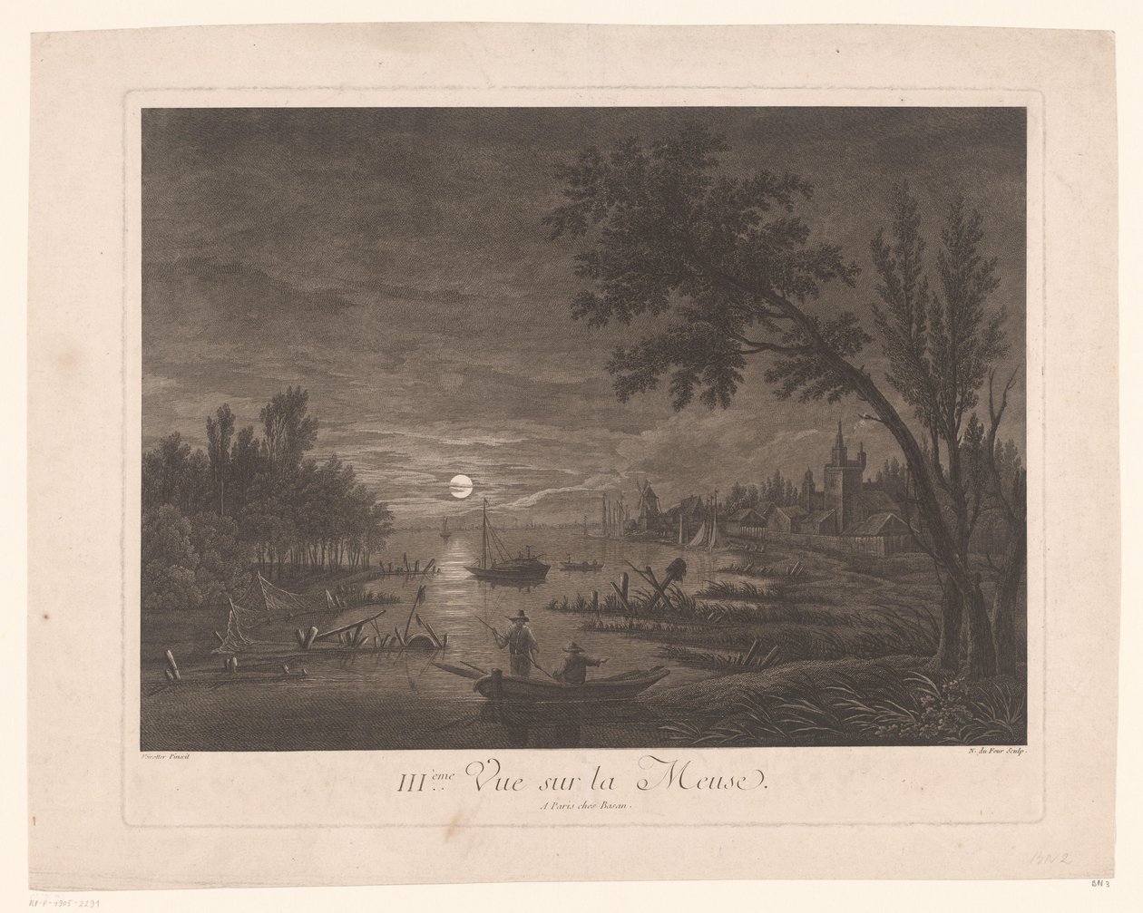 منظر ليلي لنهر الميز مع الصيادين III.ème Vue sur la Meuse. (العنوان على العنصر) بواسطة نيكولاس دوفور
