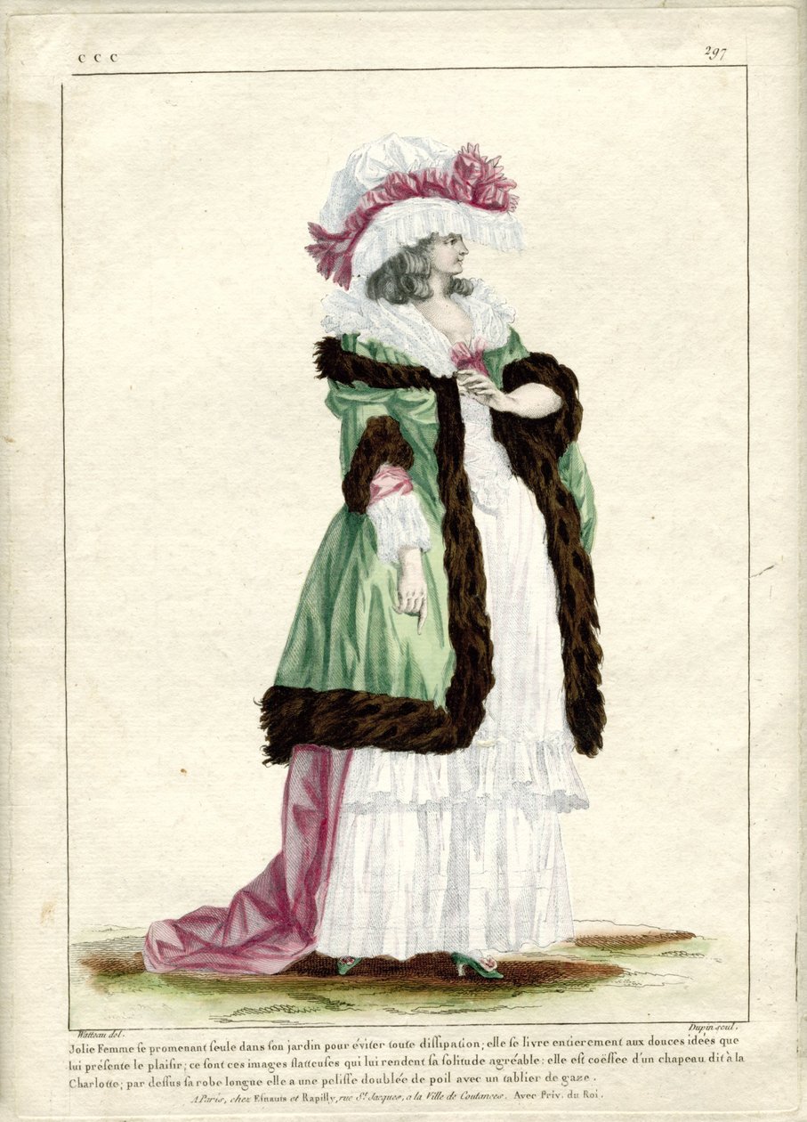 Gallerie des Modes et Costumes Francais، 1785، CCC 297: Pretty Woman تمشي بمفردها ... بواسطة نيكولاس دوبين