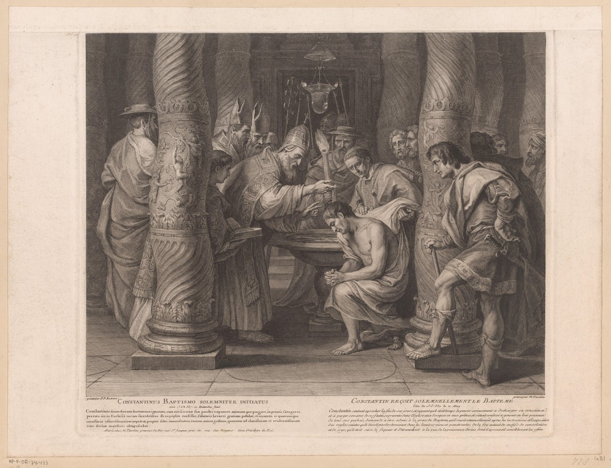معمودية الإمبراطور قسطنطين من قبل البابا سيلفستر الأول Constantinus baptismo solemniter initiatus / Constantin reçoit solemnellement le baptème (العنوان على الكائن) تاريخ الإمبراطور قسطنطين الكبير (عنوان السلسلة) بواسطة نيكولا هنري تارديو