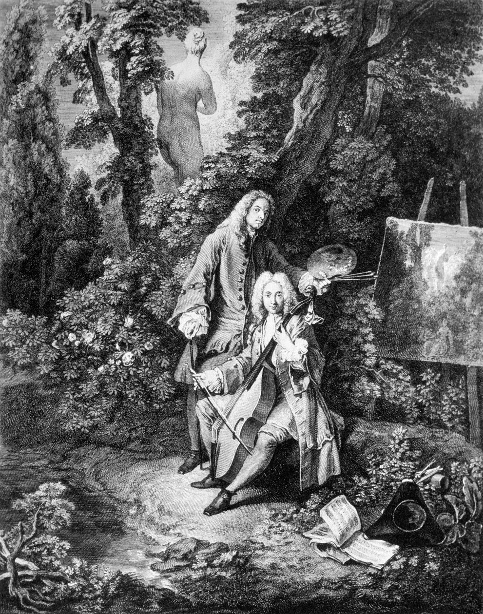 الرسام جان أنطوان واتو (1684-1721) وصديقه جان دي جوليان (1686-1766) ، نقش لنيكولا هنري تارديو بواسطة نيكولا هنري تارديو