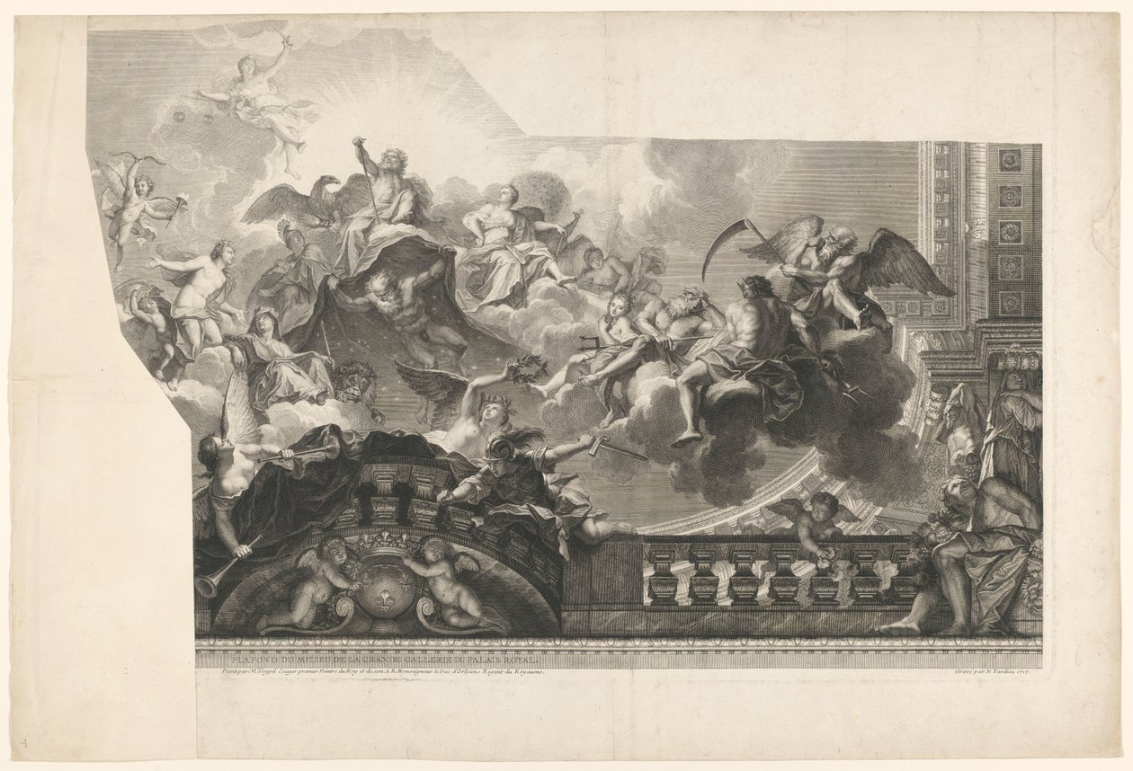 طلاء السقف بتجميع الآلهة (اللوحة 2) سقف du Milieu de la Grande Gallerie du Palais Royal (العنوان على الجسم) بواسطة نيكولا هنري تارديو