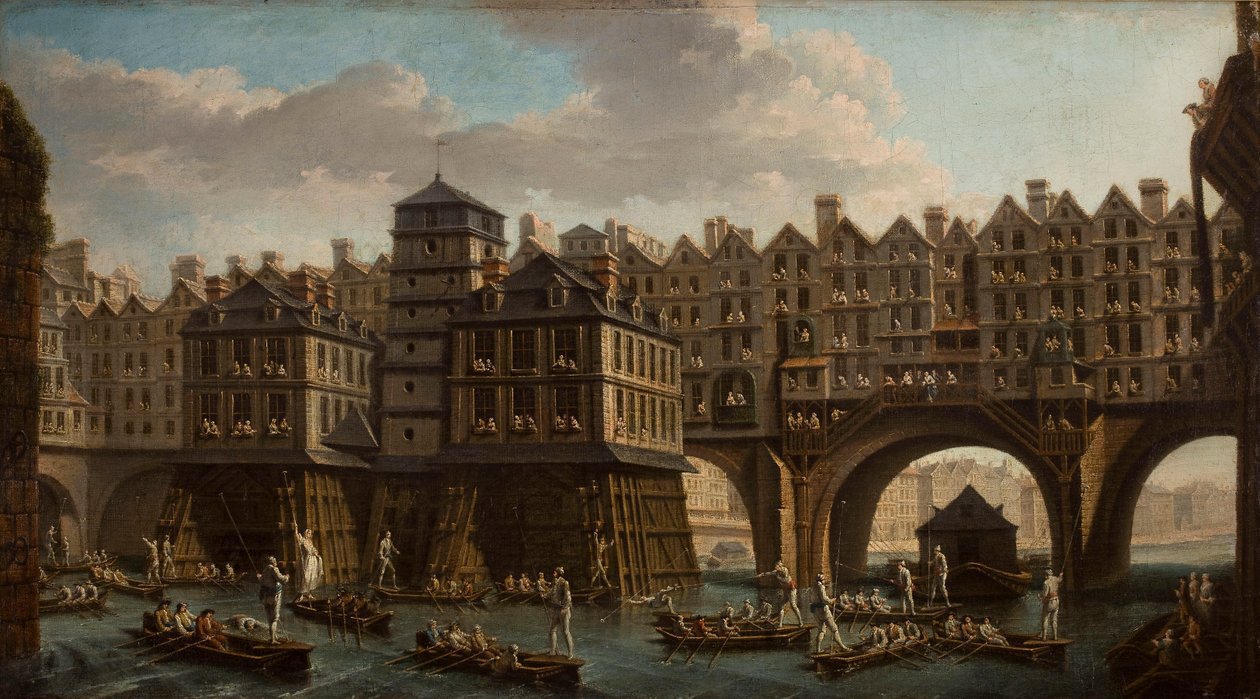 مبارزة البحارة ، بين جسر نوتردام وجسر بونت أو تشينج ، باريس 1756. بواسطة نيكولاس جان بابتيست راجوينت