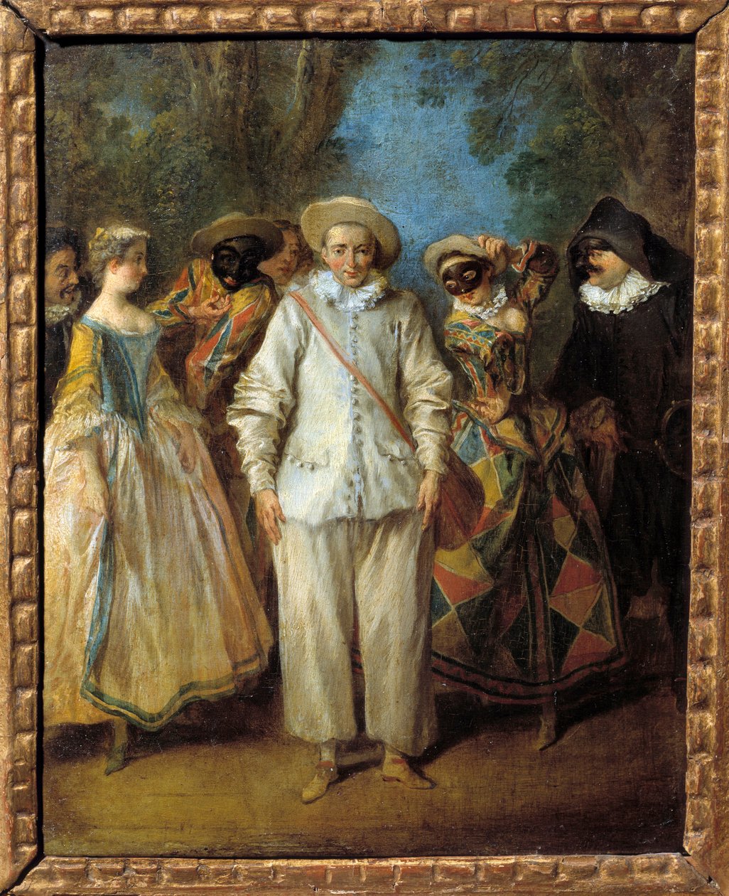 ممثلو الكوميديا الإيطالية (commedia dell'arte) أو المسرح الإيطالي (بما في ذلك Pierrot و Harlequin). رسم نيكولا لانكرت (1690-1743) بواسطة نيكولاس لانكريت