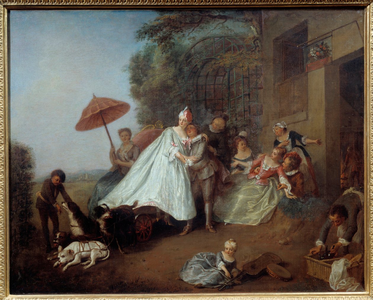 وصول سيدة في سيارة تجرها الكلاب. رسم نيكولا لانكرت (1690-1743) بواسطة نيكولاس لانكريت
