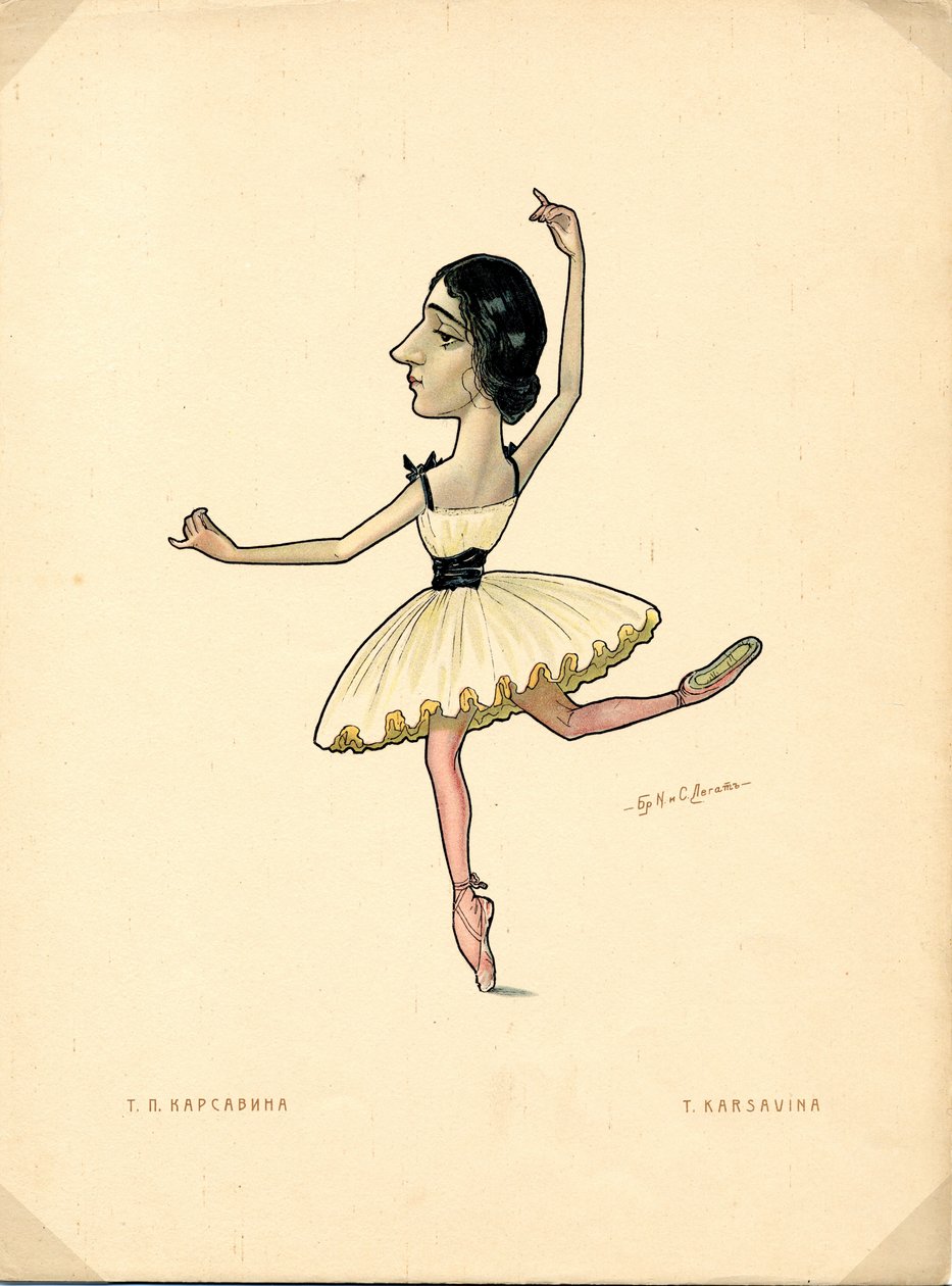 صورة تمارا كارسافينا (1885-1978) راقصة الباليه الروسية - طباعة حجرية لنيكولاي غوستافوفيتش ليغات (1869-1937) ، مستخرجة من الباليه روس في الرسوم الكاريكاتورية بواسطة نيكولاس ليجات