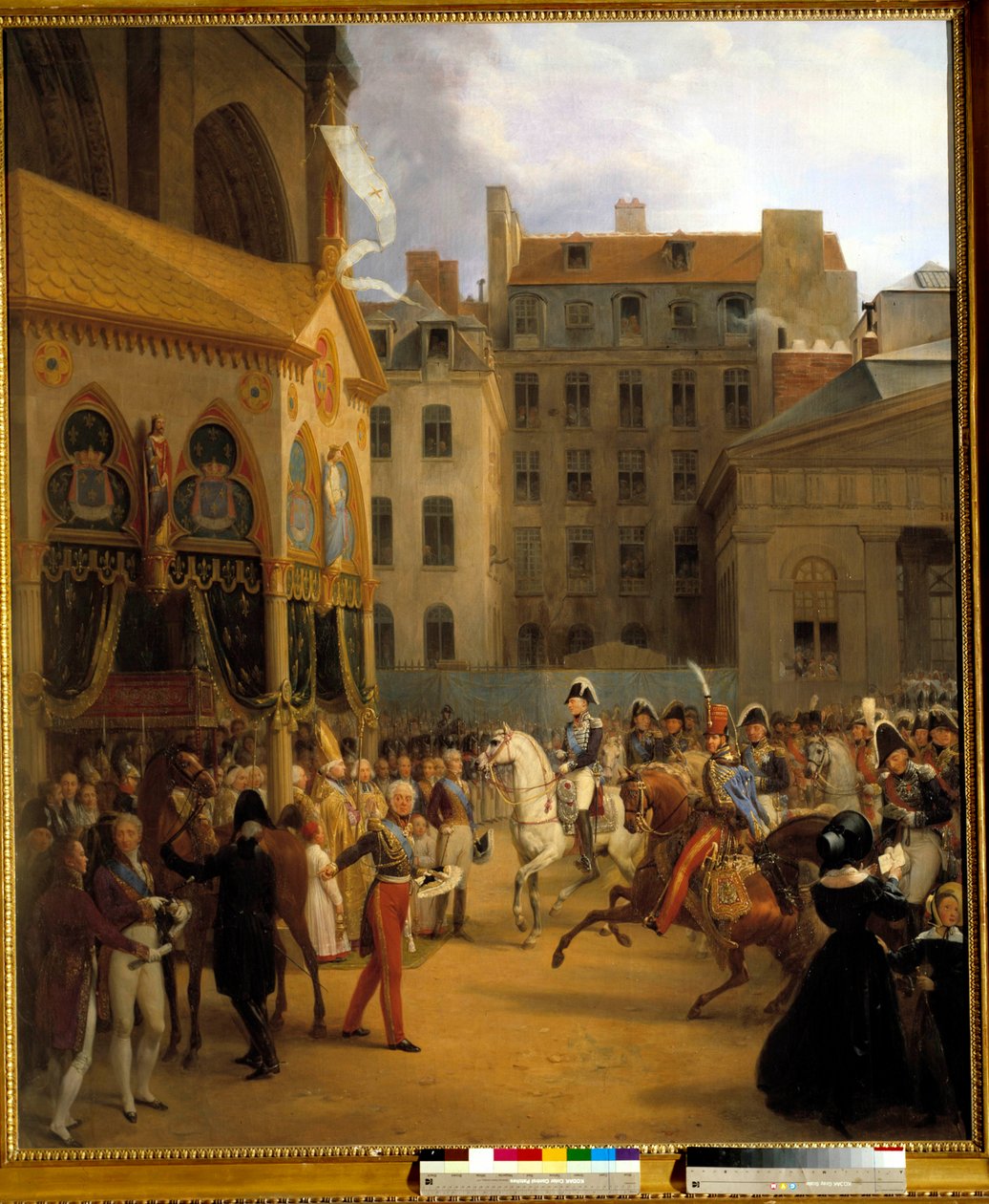 Rentree of King Charles X in Paris, going to Notre-Dame, after the death of King Louis XVIII, 27/09/1824 Painting by Nicolas Gosse (1787-1878) 1840 Sun. 1,92x1,54 m. Versailles, muse of the castle بواسطة نيكولاس لويس فرانسوا جوس