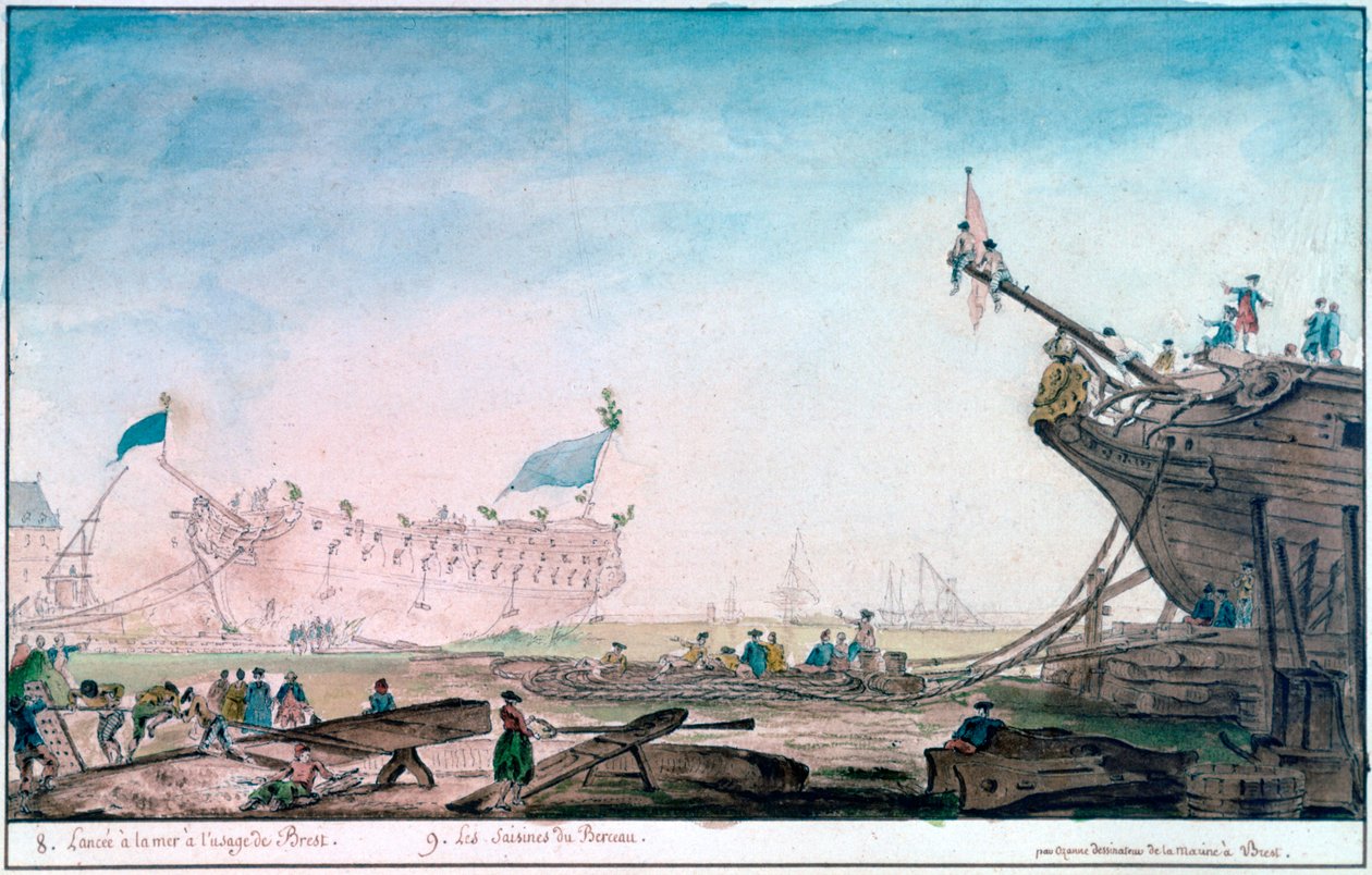 إطلاق سفينة في بريست ، c1750-1810 بواسطة نيكولاس ماري أوزان