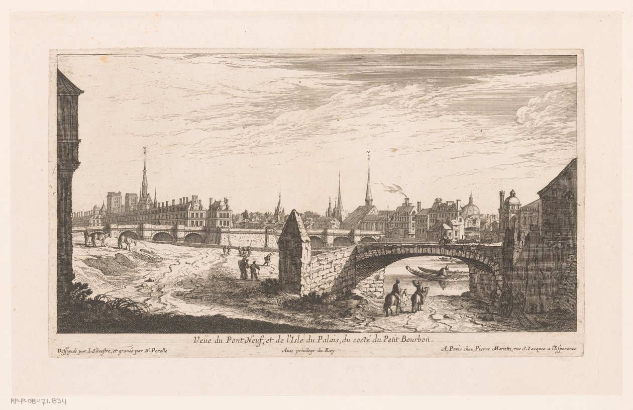 Gezicht op de Pont Neuf منظر لبونت نيوف وجزيرة دو باليه (...) (العنوان على الجسم) بواسطة نيكولا بيريل