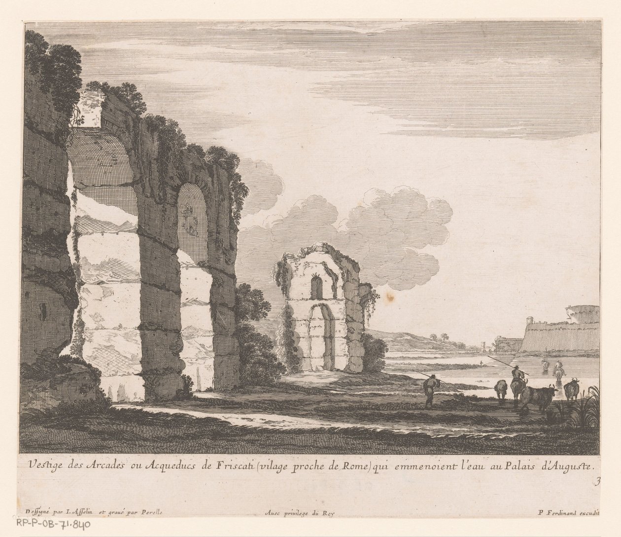المناظر الطبيعية مع الخرائب ورعاة البقر Vestige des Arcades ou Aqueducs de Friscati (...) (العنوان على الكائن) بواسطة نيكولا بيريل