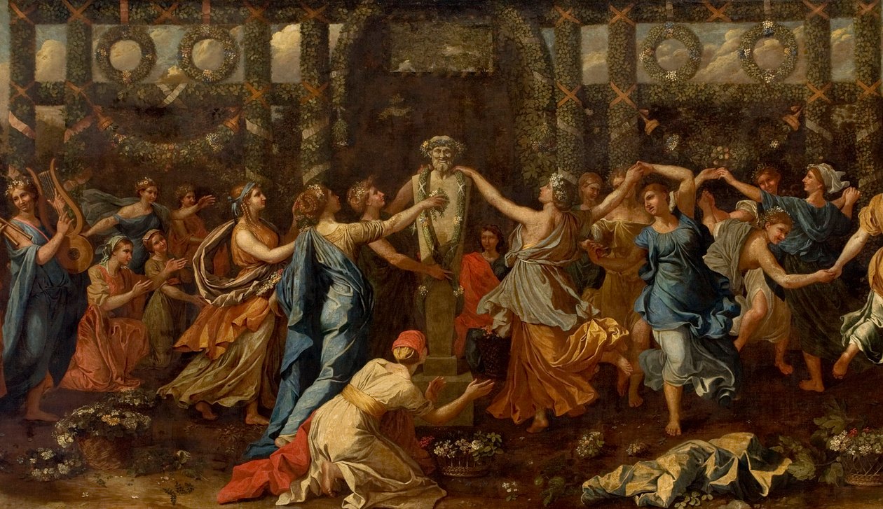Hymenaios متنكرا في زي امرأة أثناء تقدمة إلى Priapus ، حوالي 1635 (زيت على قماش) (التفاصيل) بواسطة نيكولاس بوسين