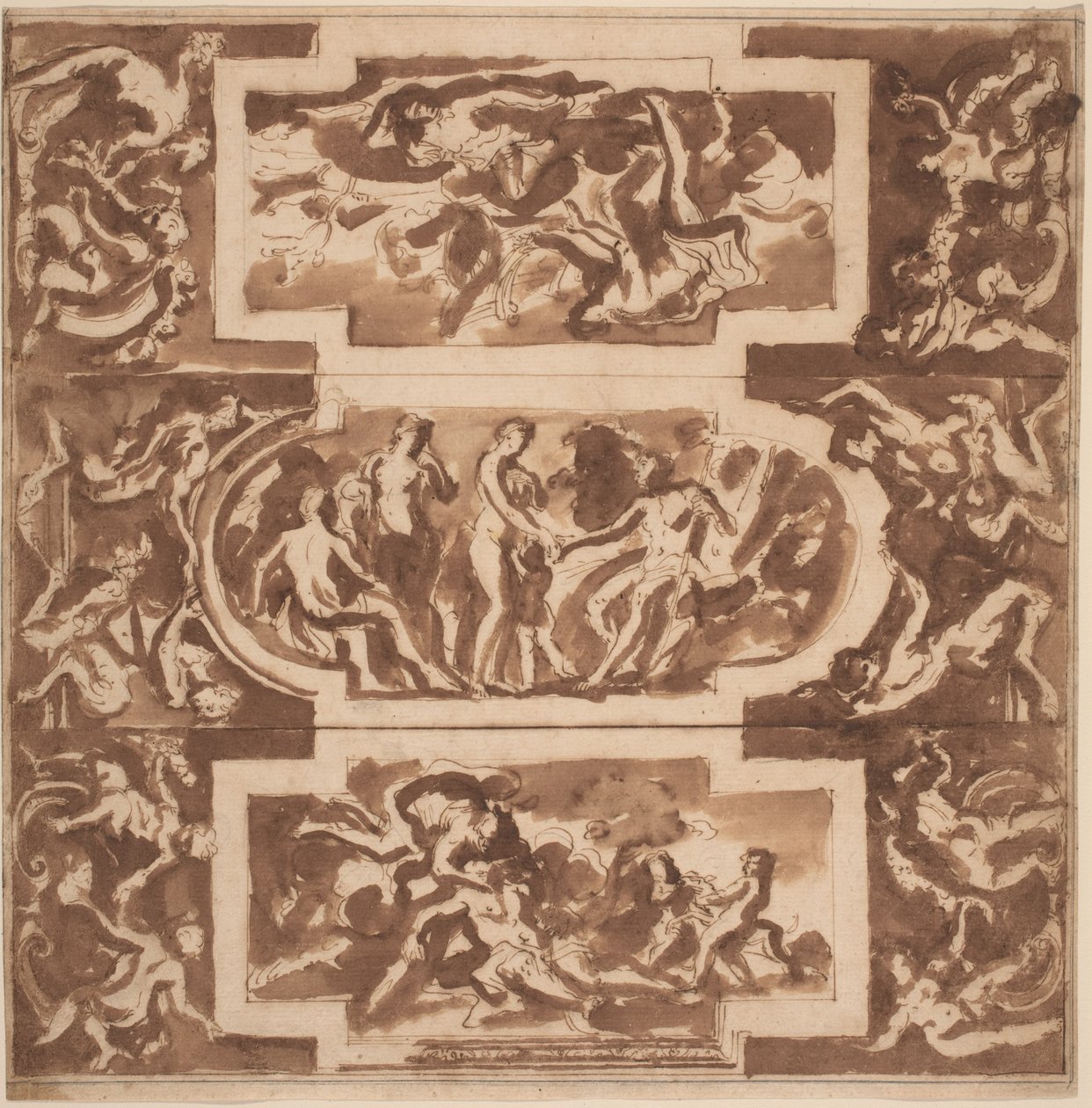 Modello for a Ceiling: Diana and the Dead Endymion ، حكم باريس ، وموت أدونيس بواسطة نيكولاس بوسين