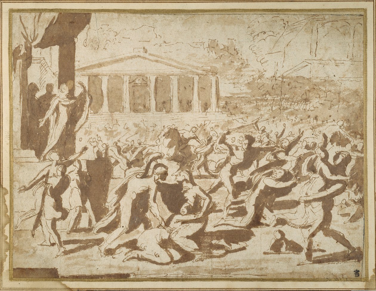 Study for the Abduction of the Sabine Women, c.1633 (ink & wash on paper) بواسطة نيكولاس بوسين
