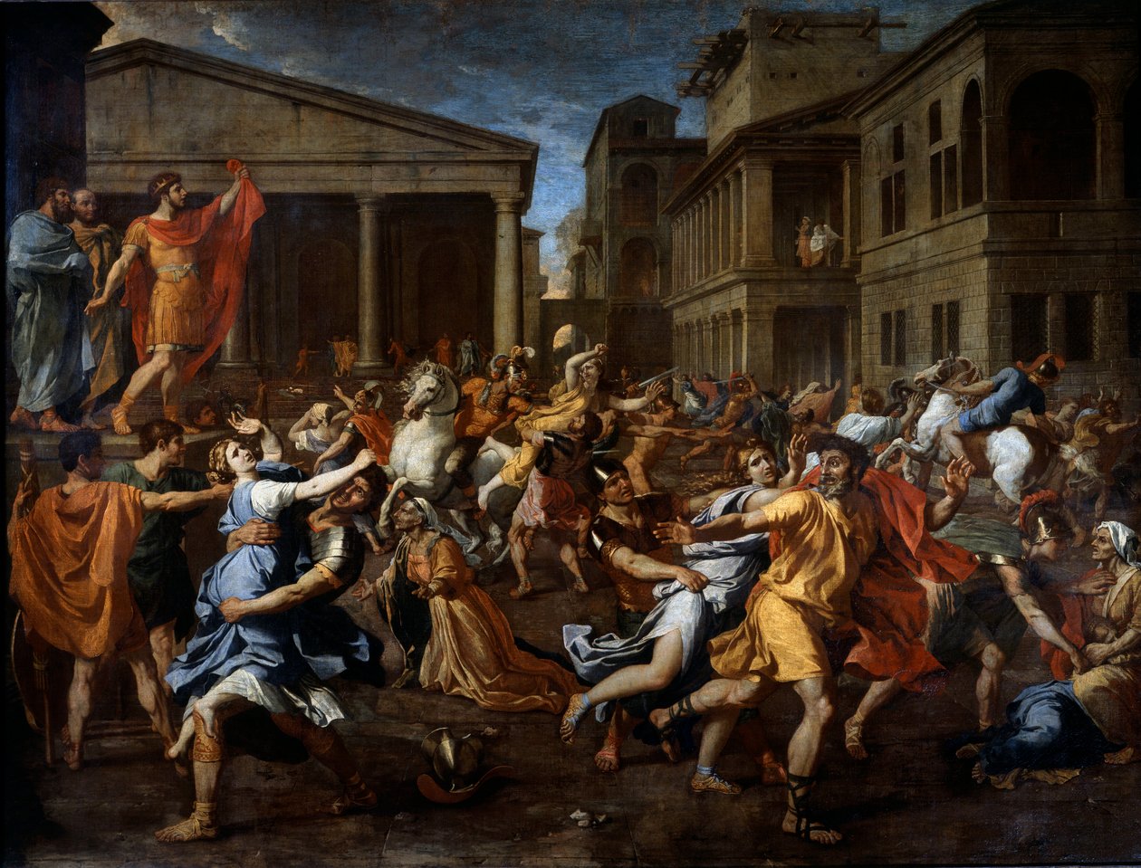 إزالة سابين من قبل الرومان. رومولوس على اليسار يلاحظ المشهد. اللوحة بواسطة نيكولاس بوسين بواسطة نيكولاس بوسين