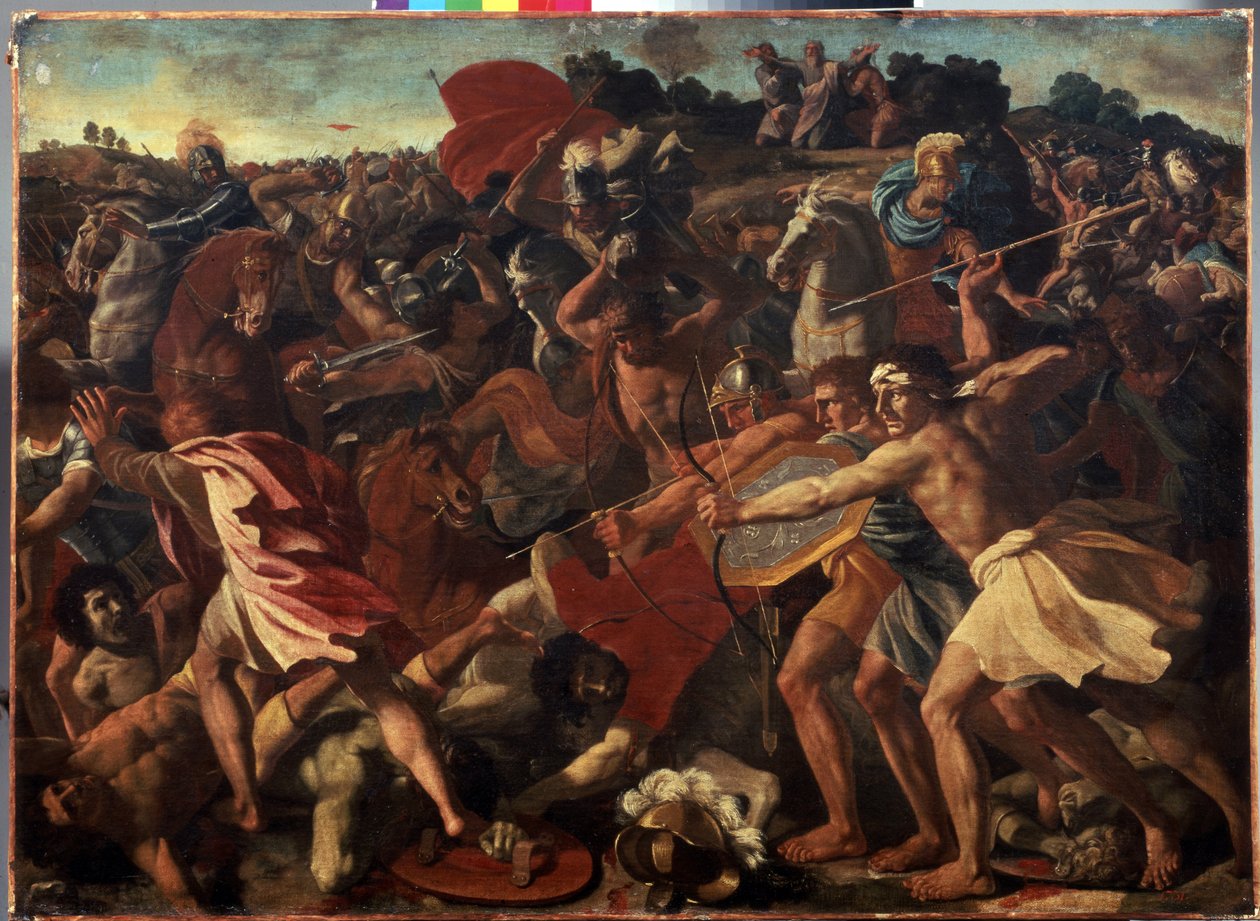 "انتصار يشوع على العمالقة" خلال المعركة بين بني إسرائيل والعماليق - رسم لنيكولا بوسين (1594-1665) ، حوالي 1624-1625. زيت على قماش. الفن الفرنسي على الطراز الباروكي. م بواسطة نيكولاس بوسين